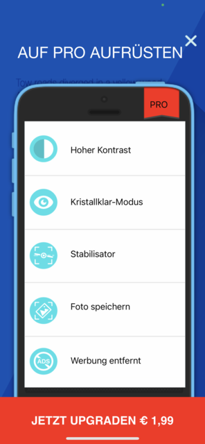 Unser App Tipp der Woche "Licht und Lupe" richtet sich an alle, die nicht mehr gut sehen. Mit der App ist das Lesen von Speisekarten, Bedienungsanleitungen oder Zutatenlisten kein Problem mehr. | Foto: Screenshot