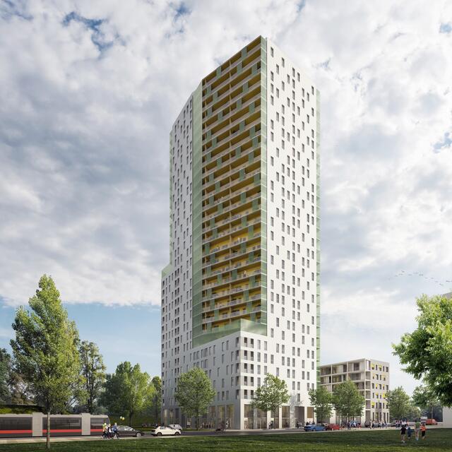Auf 29 Etagen sollen im Hochaus "Schneewittchen" ganze 295 Wohnungen untergebracht werden. Geboten Ein- bis Vier-Zimmer Wohnungen mit bis zu 101 Quadratmetern. | Foto: EGW