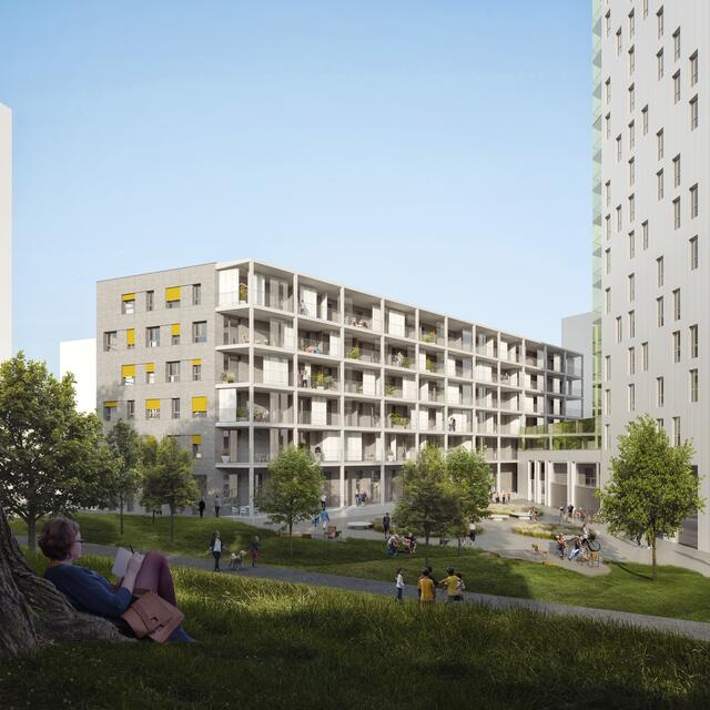 An das Hochhaus "Schneewittchen" angrenzend entsteht ein Gebäude mit 32 Loftwohnungen. | Foto: EGW