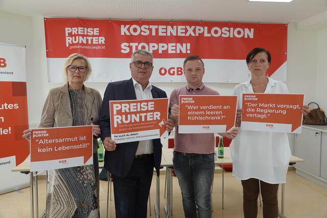 Klare Botschaften der Gewerkschaft: Christine Hager (ÖGB-Landespensionistenvorsitzende), Erich-Mauersics (ÖGB-Landesvorsitzender), Christoph Frühstück (ÖGB-Landesjugendsekretär), Bianca Graf (ÖGB-Landesfrauenvorsitzende) | Foto: ÖGB Burgenland
