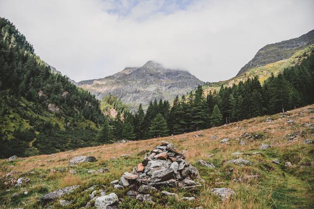 Gut markierter Steig nach den Hütten