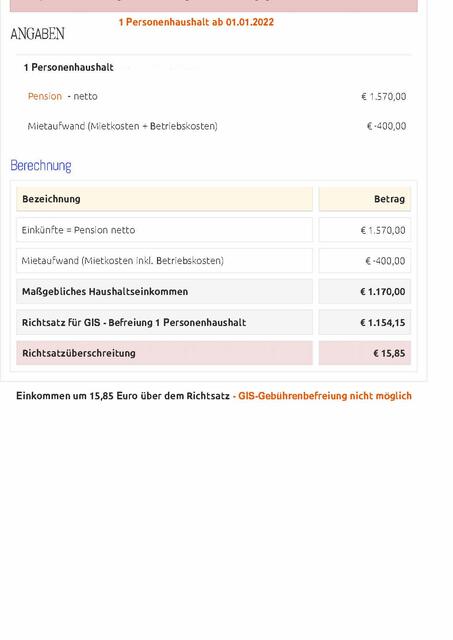 Bespiel 1 - keine GIS-Gebührenbefreiung - Richtsatzüberschreitung