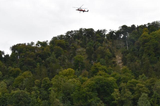 Die Bäume werden mittels Transport-Hubschrauber abtransportiert. | Foto: Philip Steiner