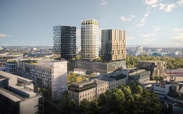 Baustart Ende 2023: Die drei Türme des "Trinity Park" auf dem ehemaligen Nestlé-Areal im Franckviertel. | Foto: Foto: Prochazka/Riepl/Zucchi