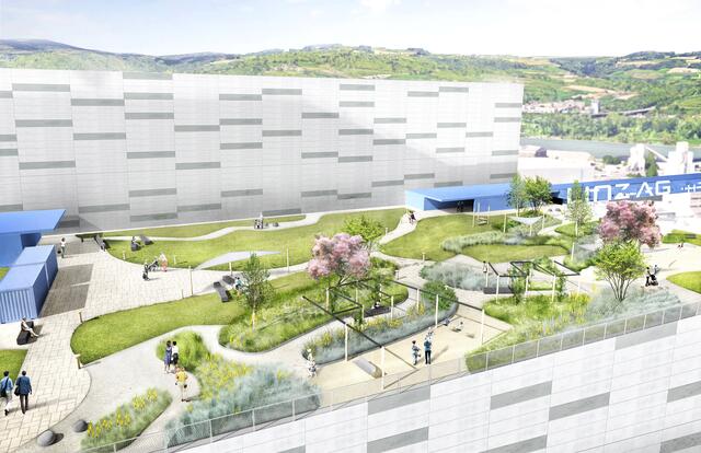Die Freizeitfläche auf dem Dach der neuen Tiefkühl- und Pharmahalle entspricht etwa der Größe des Schillerparks. | Foto: DnD Landschaftplanung