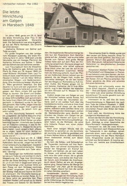 Die Rohrbacher Notizen berichteten über die letzte Hinrichtung in Marsbach. | Foto: Foto: Topothek Rohrbach