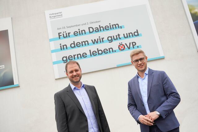 Christian Sagartz und Patrik Fazekas zeigen sich zuversichtlich, dass die ÖVP auch bei dieser Wahl „auf Augenhöhe“ mit der SPÖ bleibt. | Foto: ÖVP Burgenland