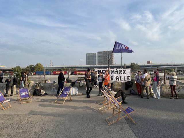 Bei einer Kundgebung am 8. Oktober, organisiert von Links-KPÖ, ging es um den geplanten Bau der Halle. | Foto: Hannah Maier