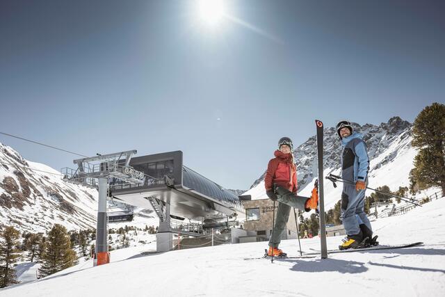 Die neue familien- und kinderfreundliche 6er-Sesselbahn „Goldseebahn" im Skigebiet Nauders wurde vom Testportal skiresort.de ausgezeichnet. | Foto: Nauderer Bergbahnen / Rudi Wyhlidal