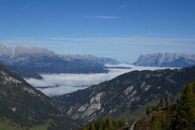 Nebel im Tal, Sonne in der Höhe. Unter der Nebeldecke liegt das Salzachtal, darüber Hochkönig, Hagengebirge, Tennengebirge.  | Foto: Thomas Neuhold