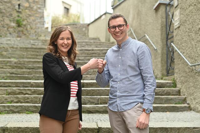 JVP-Bundesobfrau Claudia Plakolm &amp; JVP-Landesobmann Moritz Otahal setzen Zeichen für psychische Gesundheit von Jugendlichen. | Foto: JVPOÖ
