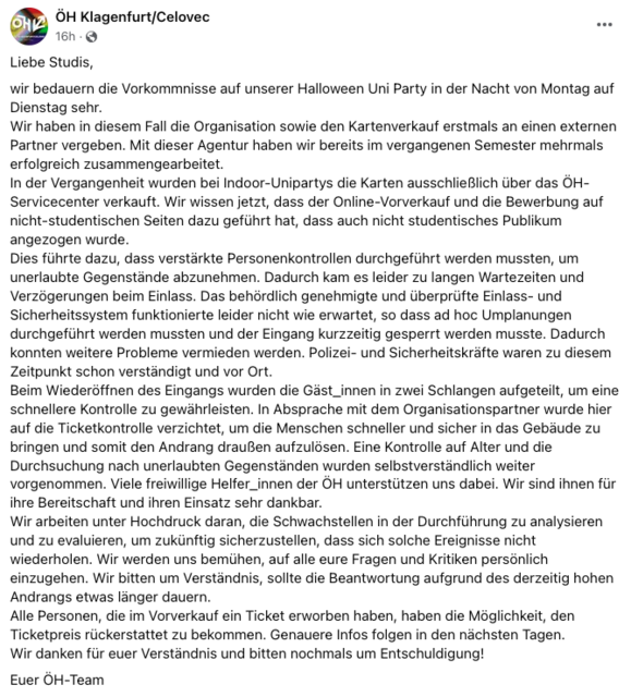 Das Statement der ÖH | Foto: Facebook