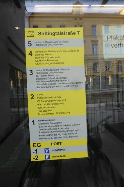 Die Adresse Stiftingtalstraße 7 wird von der Med-Uni und Post genutzt