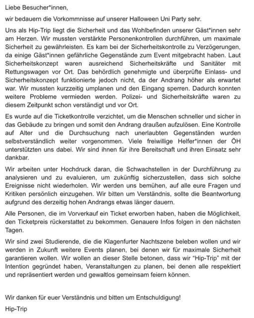 Das Statement von Hip-Trip. | Foto: Facebook