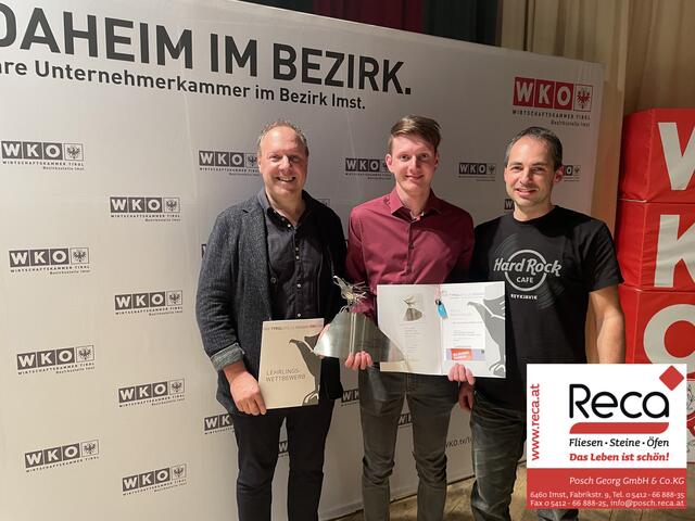 Landessieger: Marcel Reinstadler (Hafner im 3. Lehrjahr) mit Georg Posch und Ausbildner Reinhard Flür.