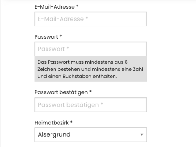 Gib deine korrekte Emailadresse an und kreiere ein Passwort. | Foto: MeinBezirk.at Screenshot