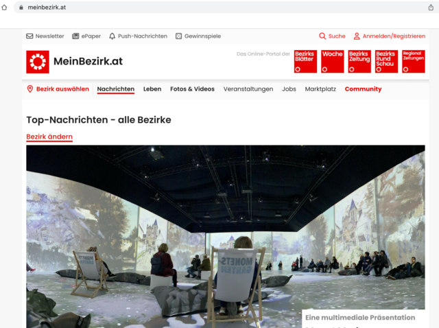 Auf der Leiste links oben findest du das Briefsymbol für den Newsletter. Einfach draufklicken und anmelden! | Foto: Screenshot MeinBezirk.at