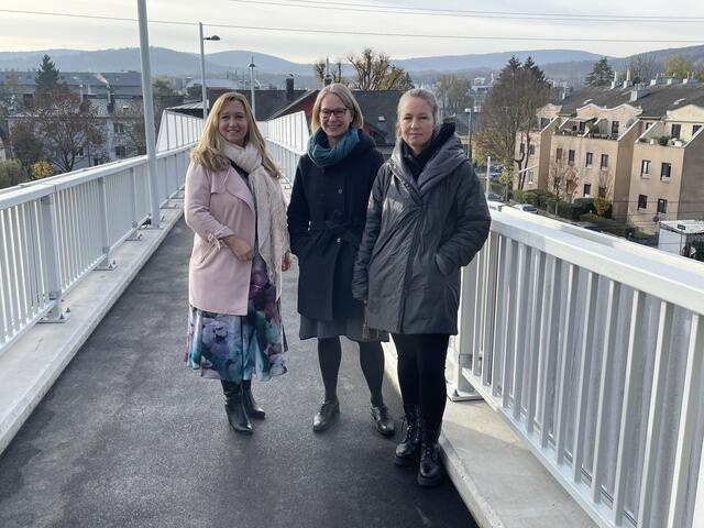 Fussenegger (li.) , Schüchner (mi.), eine Anrainerin und viele mehr eröffneten den Steg. | Foto: Patricia Hillinger