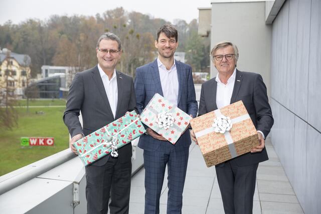 Spartenobmann Gerhard Wohlmuth, Wolfgang Ziniel von der KMU Forschung Austria und Spartengeschäftsführer Helmut Zaponig (v. l.) sind für das Weihnachgeschäft optimistisch. | Foto: Fischer