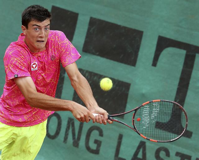 Sebastian Ofner, 2016 in Bad Waltersdorf, beim damaligen Future-Turnier, wo er seinen ersten Profititel gewonnen  hat. | Foto: GEPA