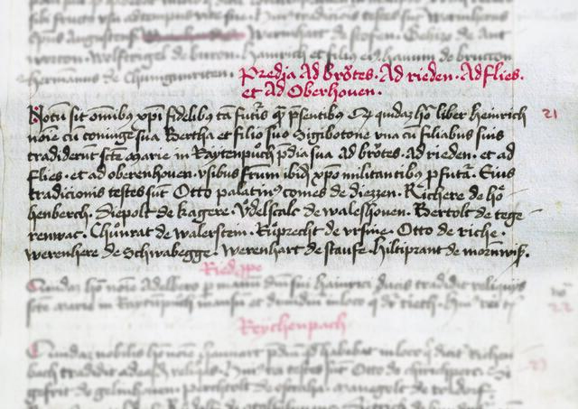 900 Jahre Ried im Oberinntal: Zwischen 1115 und 1122 hat ein freier Großgrundbesitzer, namens Heinrich mit seiner Frau Berta und seinen Kindern dem Kloster Rottenbuch in Bayern ein Rieder Landgut verschrieben.  | Foto: Bayer. Hauptstaatsarchiv, graf. Bearb. Ch. Mathoy