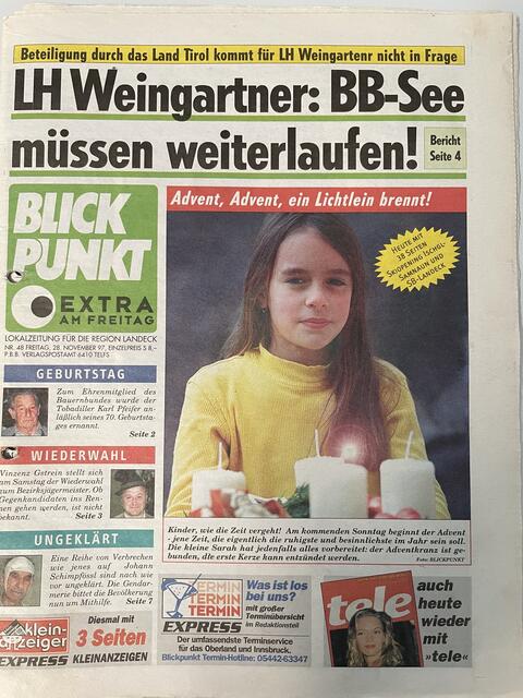 Titelseite der "Blickpunkt" Ausgabe vom 28. November 1997. | Foto: Blickpunkt Archiv