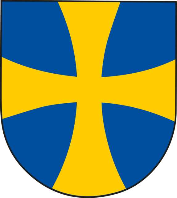 Das Wappen zeigt ein goldenes Ulrichskreuz auf einem blauen Schild. | Foto: Gemeinde St. Ulrich