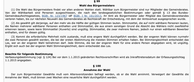 Wahlregeln für die Bürgermeisterwahl laut NÖ Gemeindeordnung