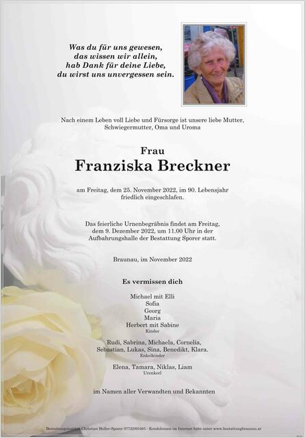Franziska Breckner ✝︎ 25. November 2022