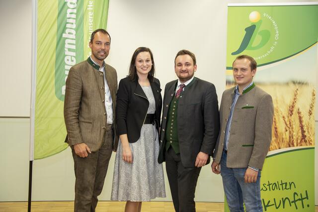 Im Bild (v.l.):  Klaus Lindinger (Landesobmann-Stv.), Hannah Michlbauer (Landesobmann-Stv.), Christian Lang (Landesobmann), Christoph Ebner (Landesobmann-Stv.). | Foto: OÖ JB