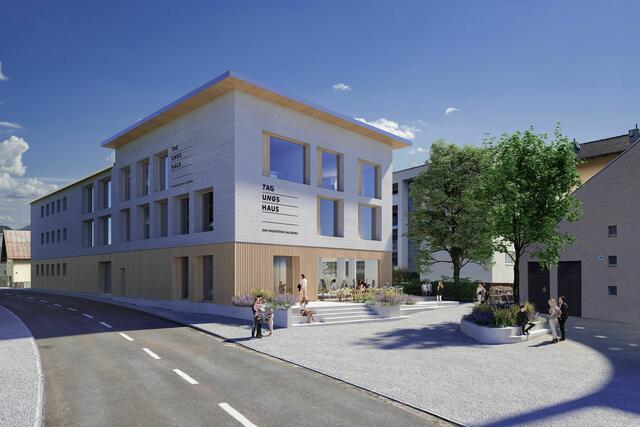 Die Visualisierung zeigt, wie der autofreie Platz zwischen Tagungshaus und Kirchenwirt aussehen soll.  | Foto: Rococoon