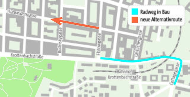 So geht es beim Radweg Krottenbachstraße weiter. | Foto: APA/Viktoria Heidrich-Brandl