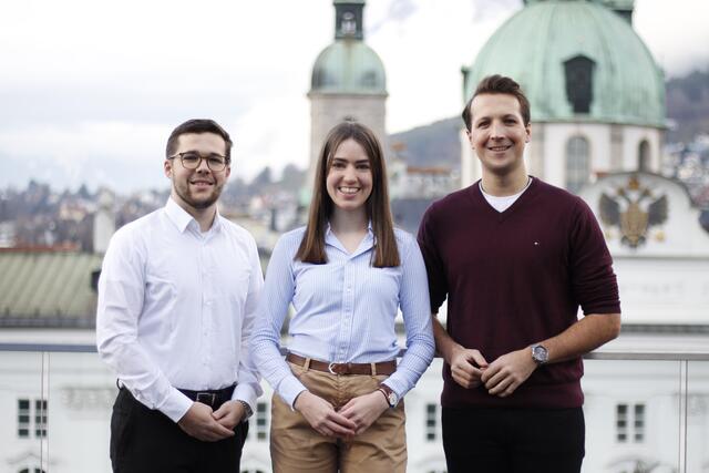 Das neue Vorsitzteam: v. l. Matthias Lung (AG), Anna Fill (AG), Lukas Schobesberger (JUNOS) | Foto: ÖH Innsbruck
