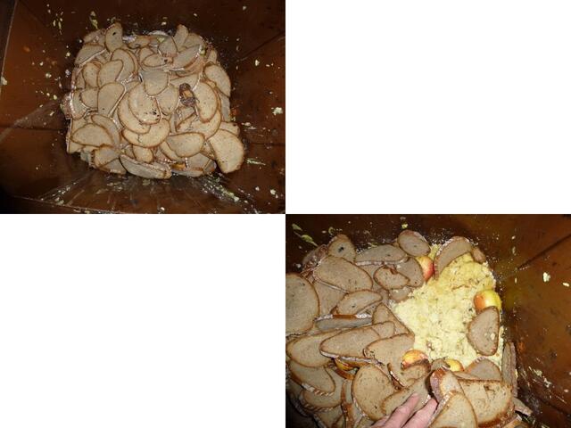 Zum Schluss noch ein spezielles Weihnachtsmenü:
Ganz oben Brot, dann Grießschmarren mit Äpfel, was kommt wohl als Nächstes ?