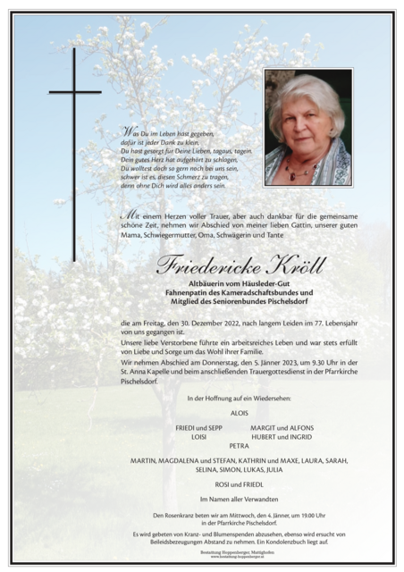 Friedericke Kröll ✝︎ 30. Dezember 2022 | Foto: Hoppenberger