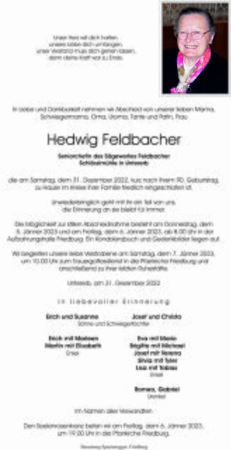 Hedwig Feldbacher ✝︎ 31. Dezember 2022 | Foto: Spatzenegger