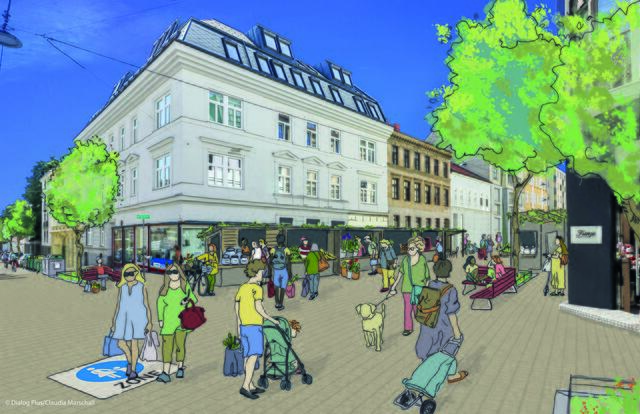 Der Kutschkermarkt soll zusammen mit einer Fußgängerzone und einer "radfreundlichen" Schulgasse für verkehrsberuhigung sorgen. | Foto: Claudia Marshall