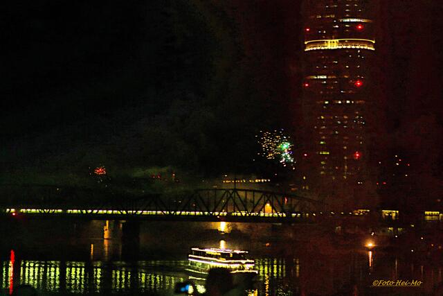 Schön beleuchtete Schiffe fuhren auf der Donau.