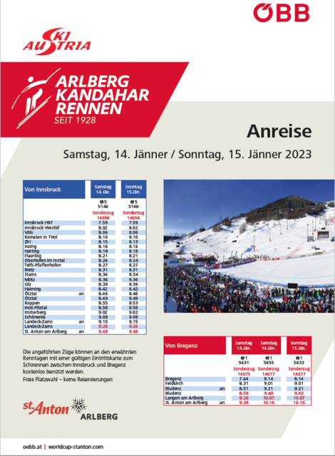 Arlberg Kandhar Rennen: Fahrpläne der Sonderzüge am 14. und 15. Jänner. | Foto: ÖBB