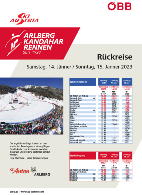 Arlberg Kandhar Rennen: Fahrpläne der Sonderzüge am 14. und 15. Jänner. | Foto: ÖBB