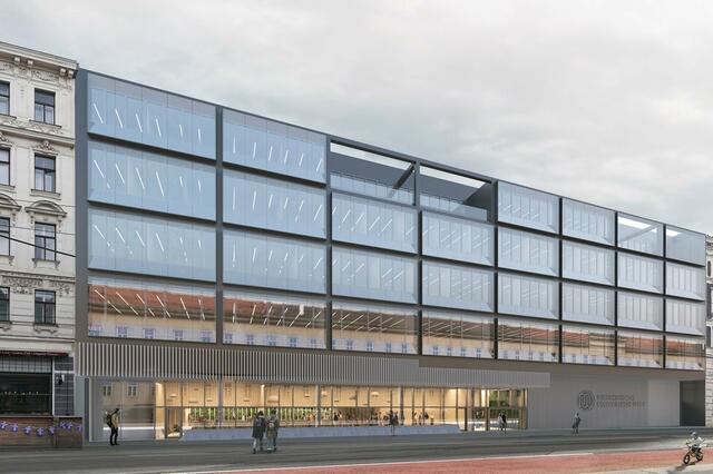 Diese 70 Meter lange Glasfassade soll ab zirka 2026 ein Blickfänger an der Spitalgasse sein.  | Foto: Delugan Meissl Associated Architects/Architektur Consult