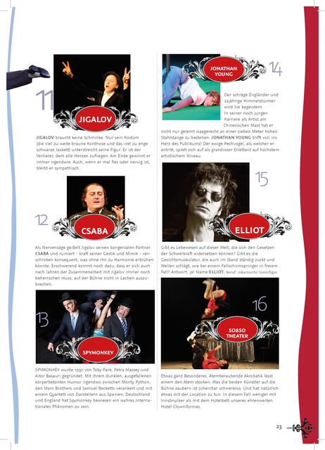 Aus dem Programmheft. An drei Tagen traten Jonathan Young, So&amp;So Theater und die Spymonkey im Rahmen des FdT 2012 "Hotel Clownifornia" auf ... | Foto: Marcantonio Marino / FdT