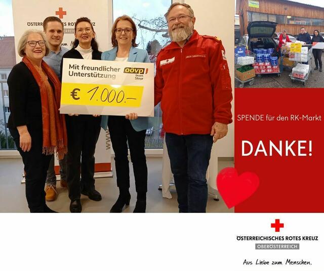 Ursula Voglsam (Bezirksobfrau Seniorenbund Steyr-Stadt), Markus Tempelmayr (Geschäftsführer ÖVP-Stadtpartei), Petra Schwinghammer (Mode Schwinghammer), Judith Ringer (Stadträtin ÖVP), Urban Schneeweiß (Bezirksstellenleiter RK Steyr-Stadt)
 | Foto: RK Steyr-Stadt