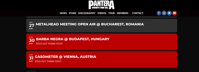 Das Konzert im Gasometer am 31. Mai ist ausverkauft. | Foto: Website Pantera, Screenshot