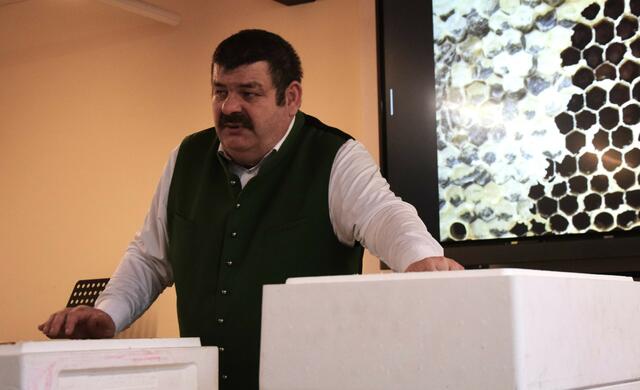 Martin Ennemoser erklärt  verschieden gebräuchliche Beutentypen und Rähmchenmaße. | Foto: Schwaighofer