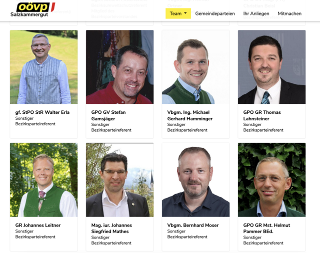 Vizebürgermeister Hannes Mathes und Stadtrat Walter Erla sind als "Sonstige Bezirksparteireferenten" der ÖVP Salzkammergut angeführt. | Foto: gmunden.oevp.at/Screenshot