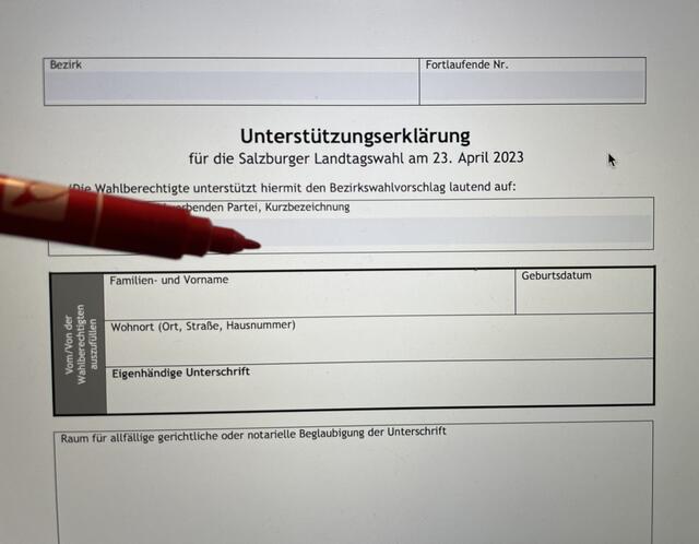 Die Unterstützungerklärung für die Landtagswahl muss vor einem Beamten oder einer Beamtin am Gemeindeamt des eigenen Wohnortes unterschrieben werden. Dann muss das Dokument postalisch an die jeweilige Partei geschickt werden. | Foto: Julia Hettegger