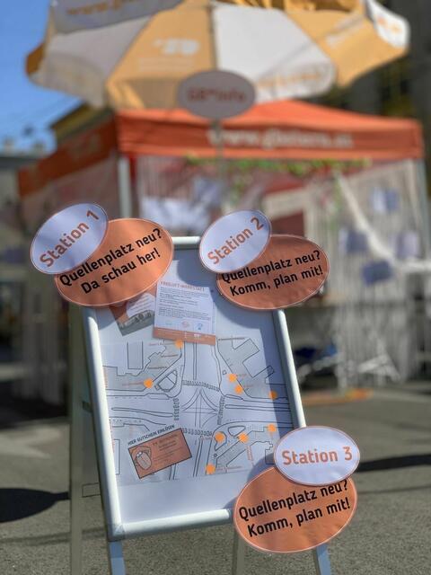 Das Team der Gebietsbetreuung Stadterneuerung lud die Favoritnerinnen und Favoritner zum mitplanen ein. | Foto: gb*