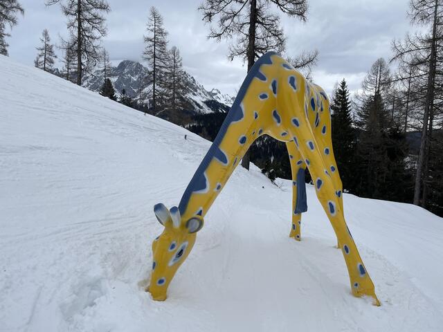 Die lebensgroße Giraffe knapp unterhalb der "Sixpack"-Bergstation gilt als Highlight der neuen Kinderstrecke. | Foto: Felix Hallinger