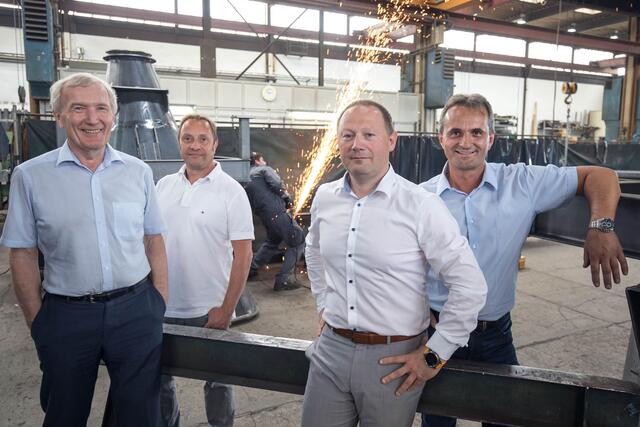 Gesellschafter und Geschäftsführer Fritz Pesendorfer, Gesellschafter und Konstruktionsleiter Matthias Schirl, Gesellschafter und Geschäftsführer Reinhard Eder und Gesellschafter und Produktionsleiter Norbert Riedl (v.l.).
 | Foto: Wakolbinger/INOCON